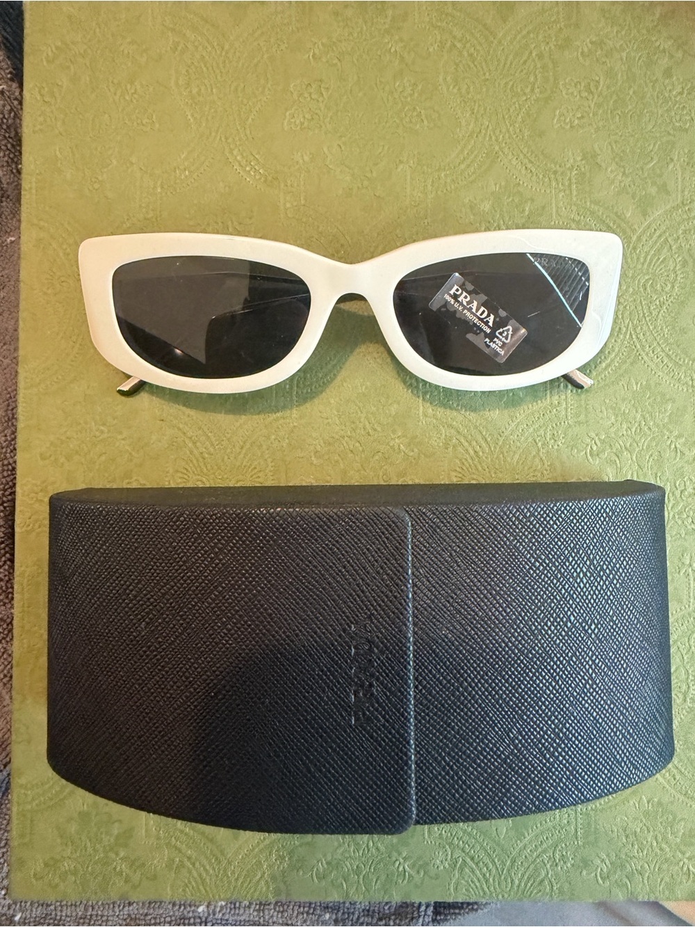 AUTHENTIC Prada White Cat-Eye Sunglasses with Black Lenses NWT